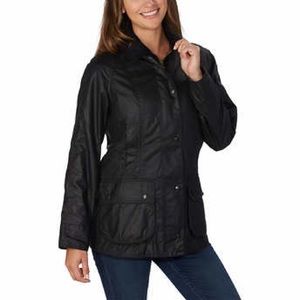Women’s Barbour Beadnell Waxed Jacket Front, Black, Size 6 UK/ 2 US